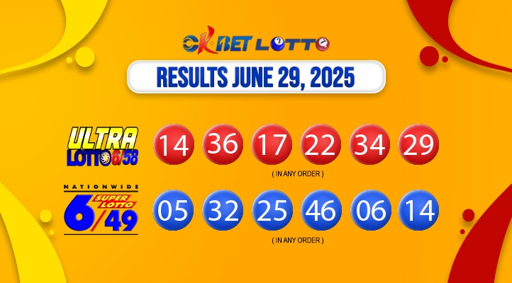 a graphics of lotto result on okbet news lotto with combination of winning numbers